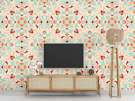 Turuncu Osmanlı Motifli Duvar Kağıdı