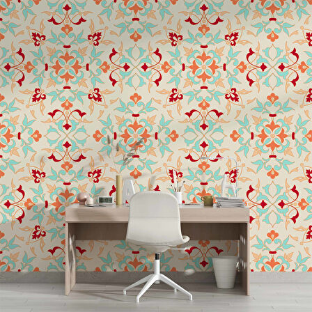 Turuncu Osmanlı Motifli Duvar Kağıdı