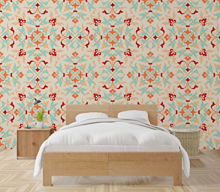Turuncu Osmanlı Motifli Duvar Kağıdı