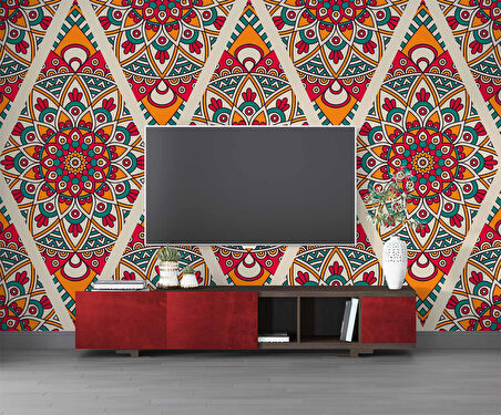 Kırmızı Selçuklu Çini Motifli Duvar Kağıdı