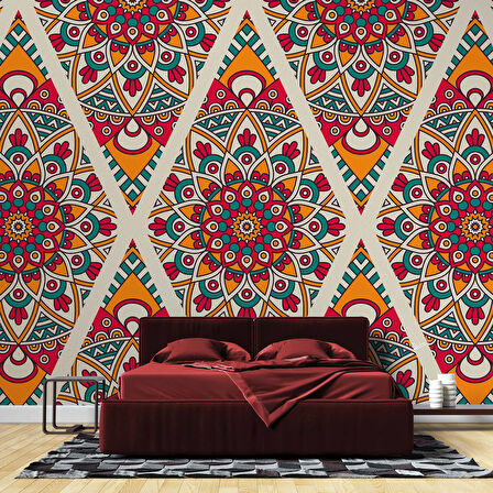 Kırmızı Selçuklu Çini Motifli Duvar Kağıdı