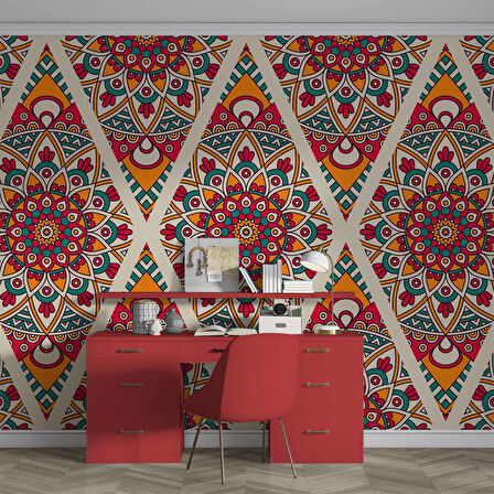 Kırmızı Selçuklu Çini Motifli Duvar Kağıdı