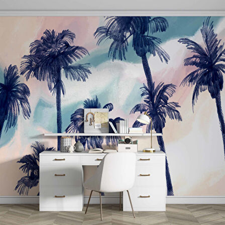 Lacivert Hindistan Cevizi Boyama Desenli Duvar Kağıdı