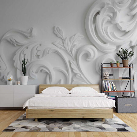 3 Boyutlu Alçı Çiçek Desenli Duvar Kağıdı