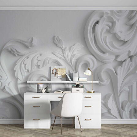 3 Boyutlu Alçı Çiçek Desenli Duvar Kağıdı