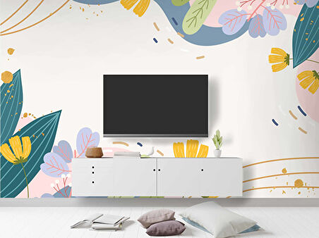 Renkli Yapay Çiçek Desenli Duvar Kağıdı