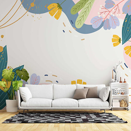 Renkli Yapay Çiçek Desenli Duvar Kağıdı