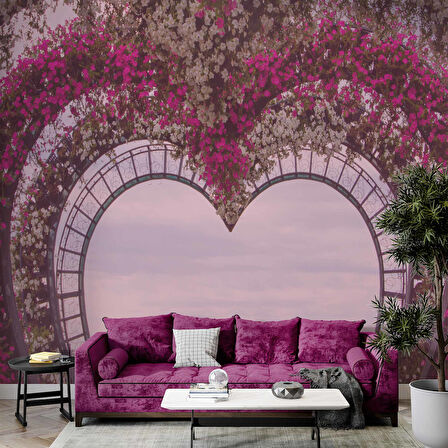 Kalp Şeklinde Çiçek Manzaralı Duvar Kağıdı