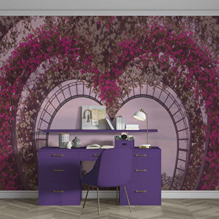 Kalp Şeklinde Çiçek Manzaralı Duvar Kağıdı