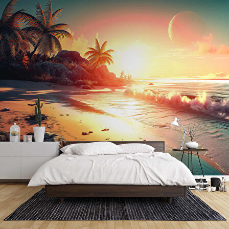 Günbatımı Sahil ve Deniz Manzaralı Duvar Kağıdı