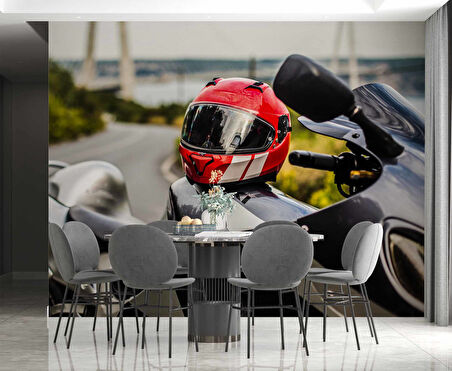Motor Kask Temalı Duvar Kağıdı
