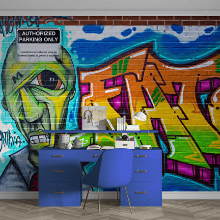 Grafitti Mavi Yeşil Temalı Duvar Kağıdı