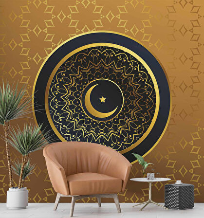 İslami Motifli Mescit Altın Duvar Kağıdı