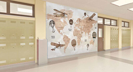 Teyyare Dünya Haritası Okul Duvar Kağıdı