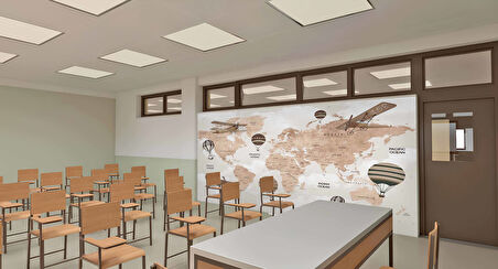 Teyyare Dünya Haritası Okul Duvar Kağıdı