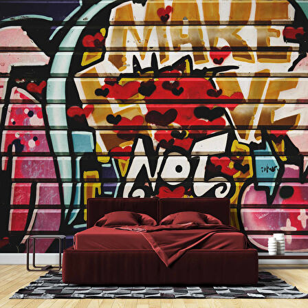 Grafitti Kalp Not Temalı Duvar Kağıdı