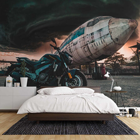 Motorsiklet Uçak Temalı Duvar Kağıdı