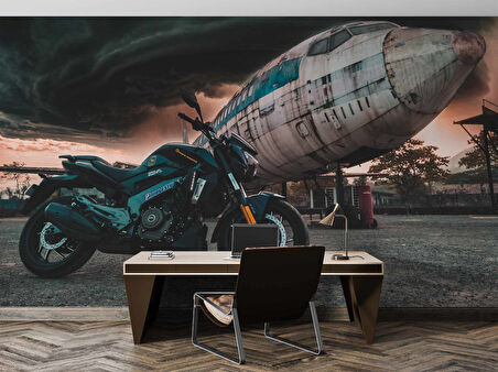 Motorsiklet Uçak Temalı Duvar Kağıdı