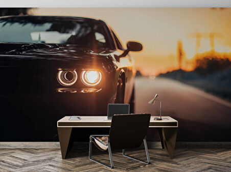 Araba Far Günbatımı Duvar Kağıdı Baskı