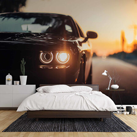 Araba Far Günbatımı Duvar Kağıdı Baskı