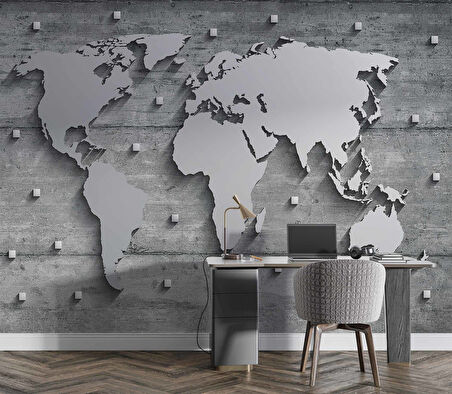Metalik Dünya Haritası Duvar Kağıdı