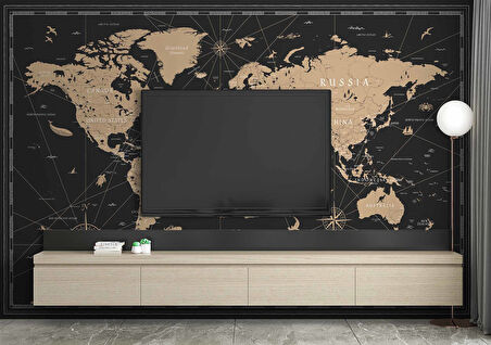 Vintage Siyah Dünya Haritası Duvar Kağıdı