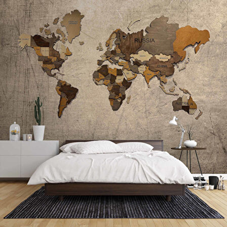 Vintage Ahşap Dünya Haritası Duvar Kağıdı