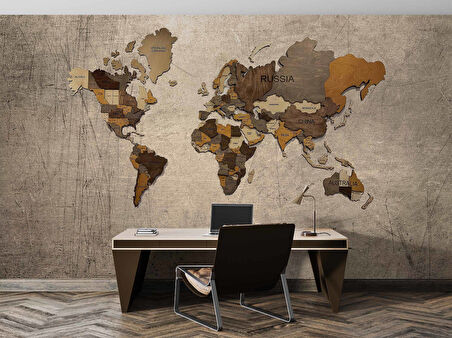 Vintage Ahşap Dünya Haritası Duvar Kağıdı