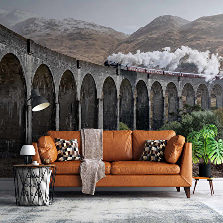 Köprü ve Lokomotif Manzaralı Duvar Kağıdı