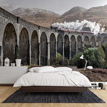 Köprü ve Lokomotif Manzaralı Duvar Kağıdı