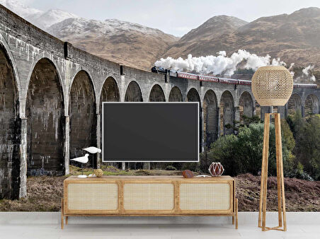 Köprü ve Lokomotif Manzaralı Duvar Kağıdı