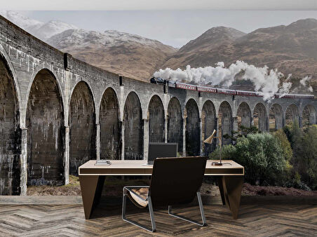 Köprü ve Lokomotif Manzaralı Duvar Kağıdı