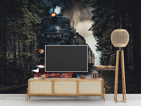 Orman ve Lokomotif Manzaralı Duvar Kağıdı