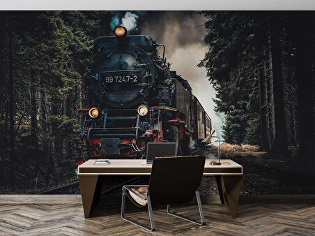 Orman ve Lokomotif Manzaralı Duvar Kağıdı
