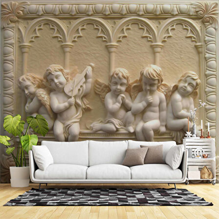 3 Boyutlu Kabartma Rofye Melek Heykel Duvar Kağıdı