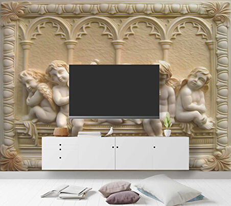 3 Boyutlu Kabartma Rofye Melek Heykel Duvar Kağıdı