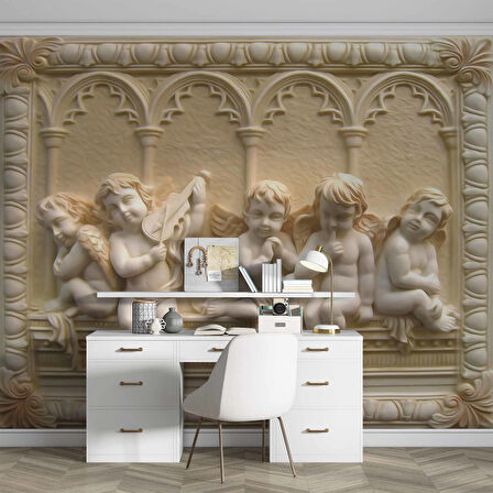 3 Boyutlu Kabartma Rofye Melek Heykel Duvar Kağıdı