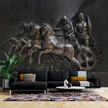 3 Boyutlu Kabartma Rofye Roma Atlı Şovalye Heykel Duvar Kağıdı