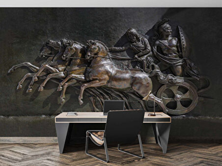 3 Boyutlu Kabartma Rofye Roma Atlı Şovalye Heykel Duvar Kağıdı