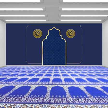 Mavi İslami Motifli Mescid Duvar Kağıdı