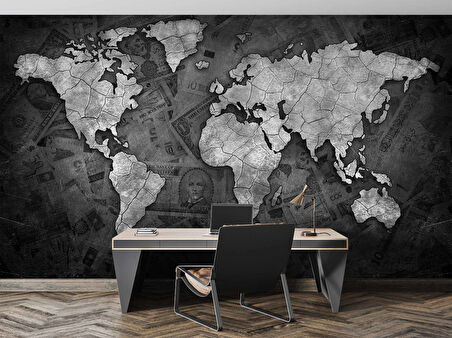 Siyah Dünya Haritası Duvar Kağıdı