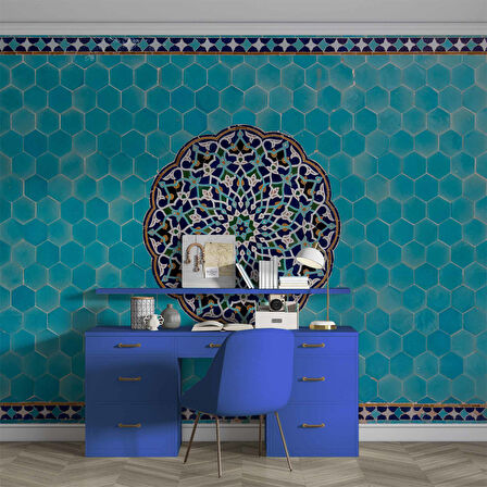 Mavi Çini Motifli Duvar Kağıdı