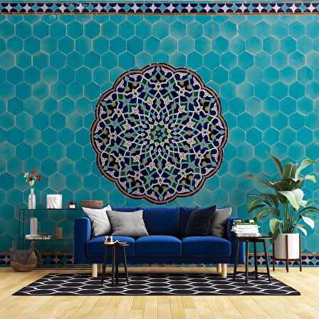 Mavi Çini Motifli Duvar Kağıdı