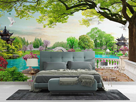 Göl Kuş Balkon Manzaralı Duvar Kağıdı