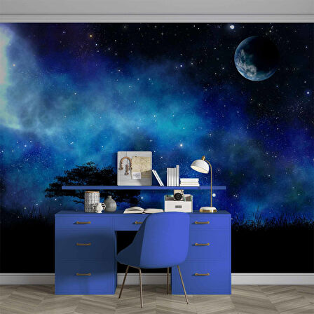 Gece Ay Gökyüzü Manzaralı Duvar Kağıdı