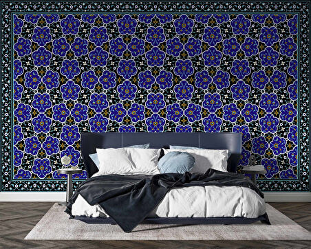 3 Boyutlu Mavi Çiçek Motifli Duvar Kağıdı