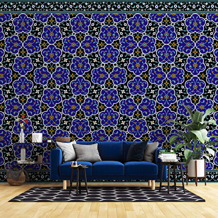 3 Boyutlu Mavi Çiçek Motifli Duvar Kağıdı