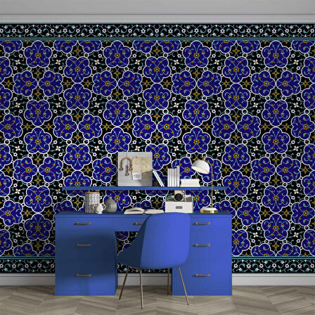 3 Boyutlu Mavi Çiçek Motifli Duvar Kağıdı