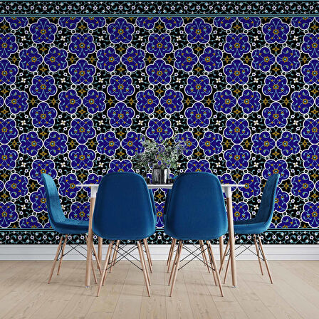 3 Boyutlu Mavi Çiçek Motifli Duvar Kağıdı