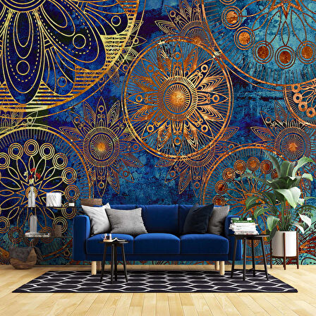 3 Boyutlu Mavi Franktal Desenli Duvar Kağıdı